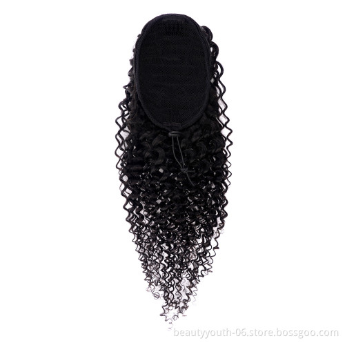 Beauty Youth Cuticle Aligned Virgin Human Hair Ponytail natural color afro kinky curly pony tail water wave hair extension